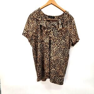 Vtg Y2K 00s Leopard Ralph Lauren Safari Ruffle Blouse Mesh Statement Top large